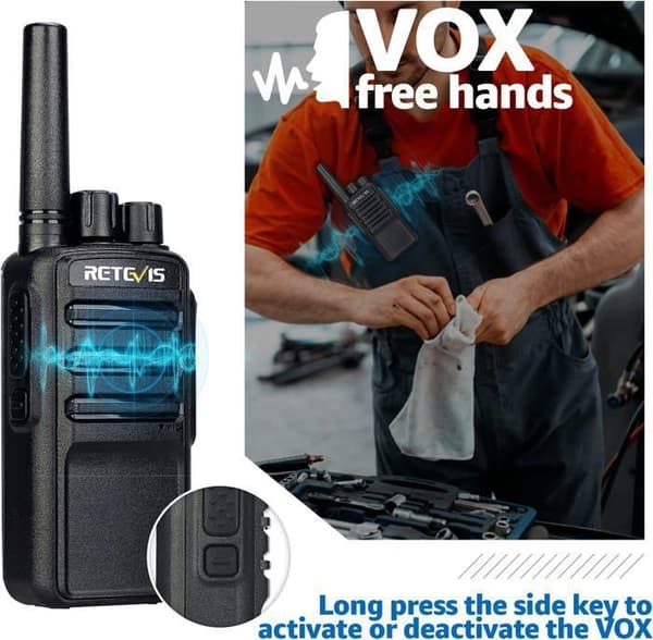 Retevis NR610 Talkie Walkie Portabel, Laddningsbar PMR446 USB-C 1200mAh, AI Bullersreducering, VOX, Professionell för Klättring