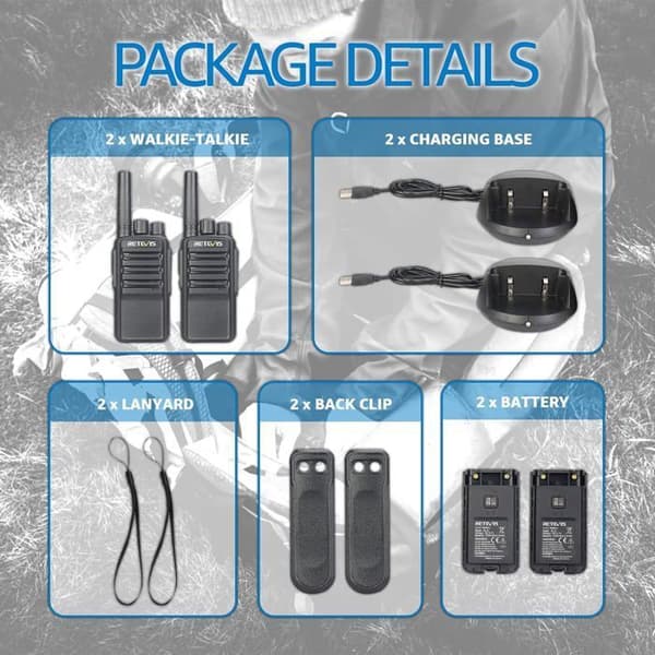 Retevis NR610 Talkie Walkie Portabel, Laddningsbar PMR446 USB-C 1200mAh, AI Bullersreducering, VOX, Professionell för Klättring