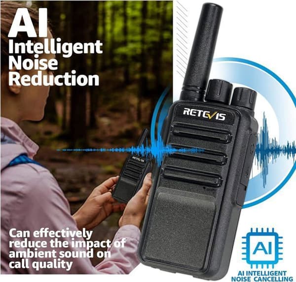 Retevis NR610 Talkie Walkie Portabel, Laddningsbar PMR446 USB-C 1200mAh, AI Bullersreducering, VOX, Professionell för Klättring