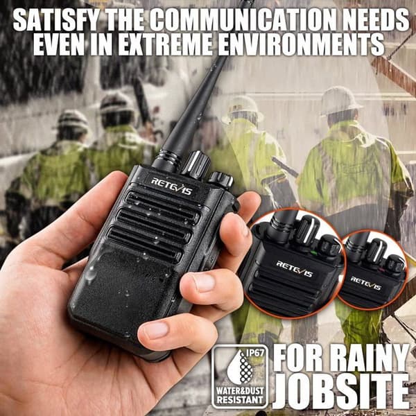 Retevis RB646 IP67 vattentät walkie talkie, PMR446 portabla små tvåvägsradioapparater, VOX röstmeddelandebatteri (svart, 4 st)
