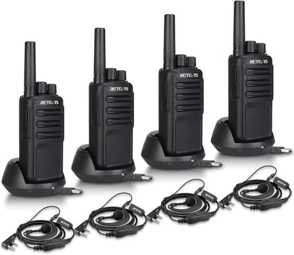 Retevis NR610 Talkie Walkie Professionell, PMR446 Radio Laddningsbar 1200mAh, AI Brusreducering, VOX, för Restaurang (4 St)