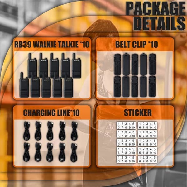 Retevis RT622P Professional Walkie Talkie, PMR446 1620mAh uppladdningsbara Walkie Talkies, USB-C, VOX, nödlarm (10 st, svart)