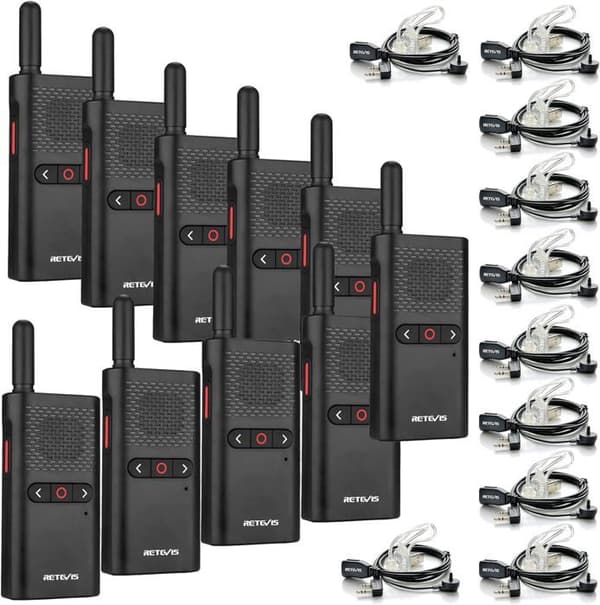 Retevis RB628B Professional Walkie Talkie, 1500mAh USB C, VOX, Portabla Walkie Talkies med headset för skolor, logistik (10 st)