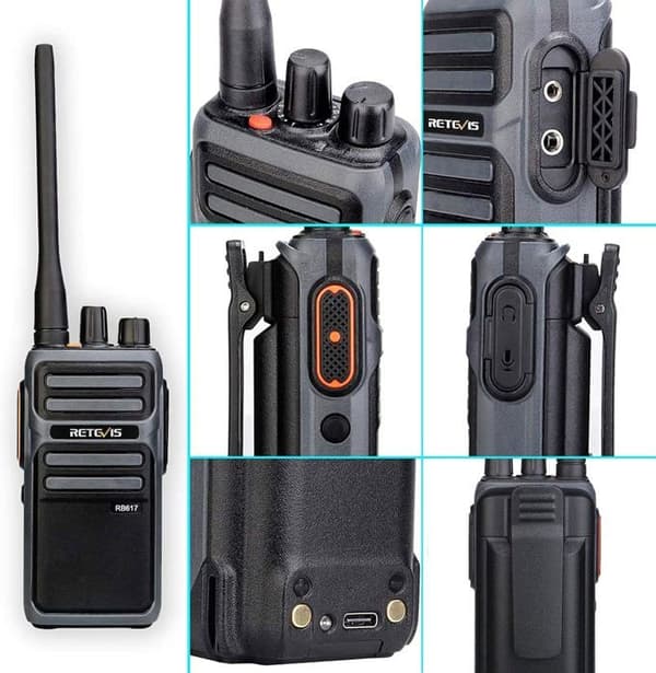 Retevis RB617 Uppladdningsbar Walkie Talkie, 4400mAh, 2 i 1 Type-C USB-kabel, PMR446 VOX, Nödlarm, Tvåvägsradio