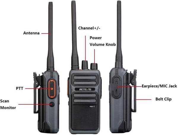 Retevis RB617 Uppladdningsbar Walkie Talkie, 4400mAh, 2 i 1 Type-C USB-kabel, PMR446 VOX, Nödlarm, Tvåvägsradio