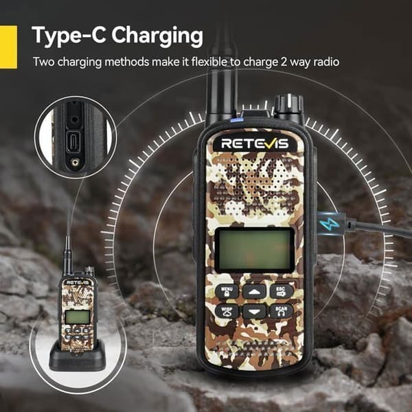 Retevis EZ62 Walkie Talkie, Dual Band, 2200mAh, One-Touch Mute, Jaktsamtal, IP67 vattentät, Jakt tvåvägsradio