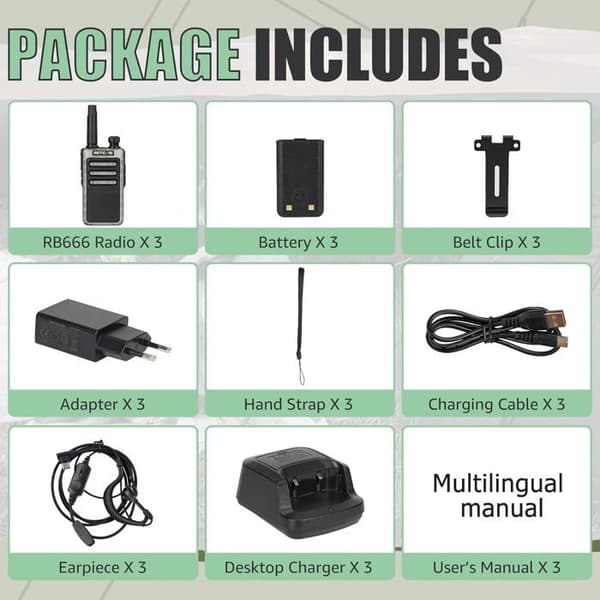 Retevis RB666 Mini Walkie Talkie, PMR446, med USB-snabbladdare, Typ C, LED-ficklampa, VOX, Professionell Walkie Talkie