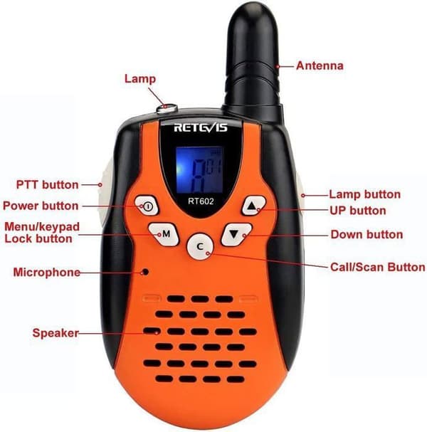 Retevis RT602 Walkie Talkie Barn Återuppladdningsbar, Lång Räckvidd Ficklampa VOX, med Li-ION Batteri och Laddare, Presentleksak