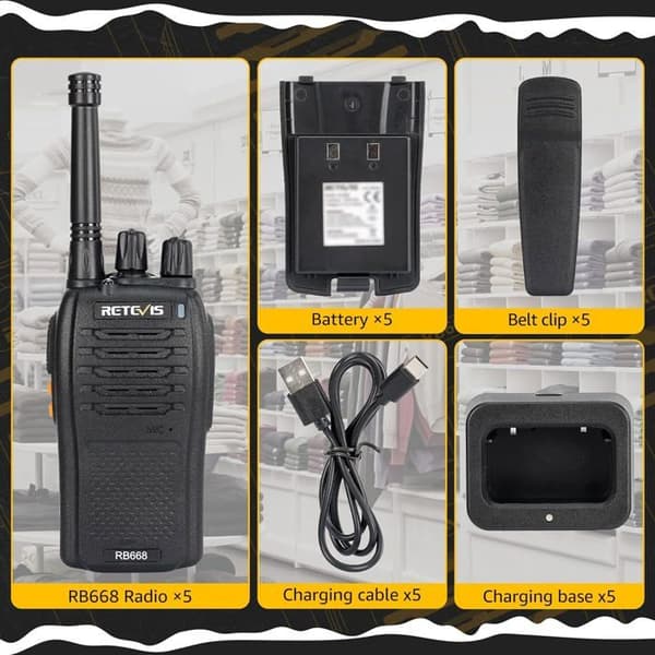 Retevis RB668 Walkie Talkie, professionell tvåvägsradionödlarm, LED-ficklampa VOX Squelch, 1200mAh (5 st)
