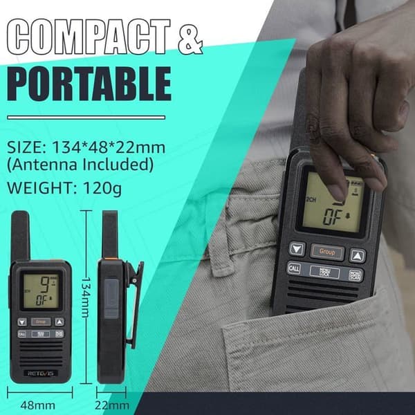 Retevis RB667 Walkie Talkie med hörlurar, PMR446 uppladdningsbar tvåvägsradio, 1600mAh, gruppsamtal, USB-C, VOX(6 st)