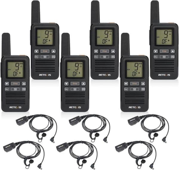 Retevis RB667 Walkie Talkie med hörlurar, PMR446 uppladdningsbar tvåvägsradio, 1600mAh, gruppsamtal, USB-C, VOX(6 st)