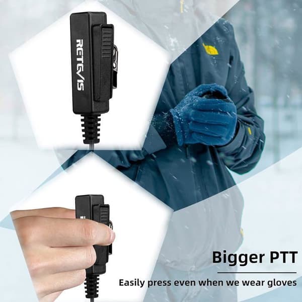 Retevis Walkie Talkie hörsnäcka 2-stifts akustiskt rör Headset MIC PTT hörsnäcka, RT24 RT27 Baofeng BF-88E BF-888S Kenwood HYT WOUXUN