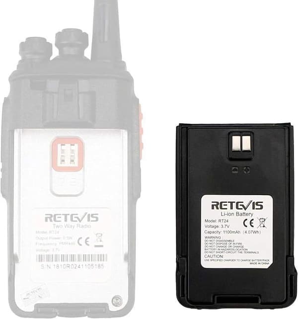 Retevis RT24 Walkie Talkie Litiumbatteri 1100mAh 3,7V Kompatibla RT24 Walkie Talkies (svart, 1 st)