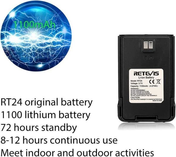 Retevis RT24 Walkie Talkie Litiumbatteri 1100mAh 3,7V Kompatibla RT24 Walkie Talkies (svart, 1 st)