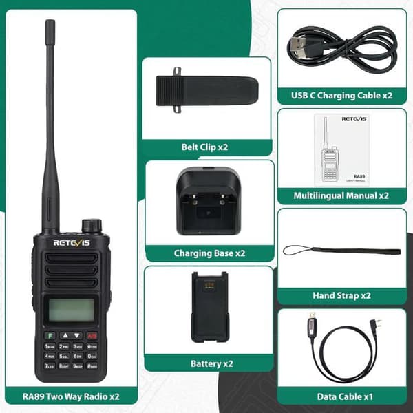 Retevis RA89 Radioamatör Dubbelband, Hög Effekt, IP68, VFO, 2500mAh, USB A-C Laddningsbar, för Terräng, Jakt