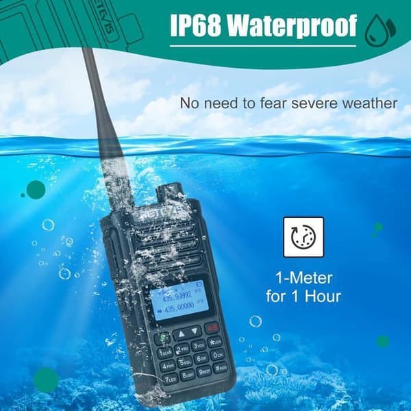 Retevis RA89 Radioamatör Dubbelband, Hög Effekt, IP68, VFO, 2500mAh, USB A-C Laddningsbar, för Terräng, Jakt