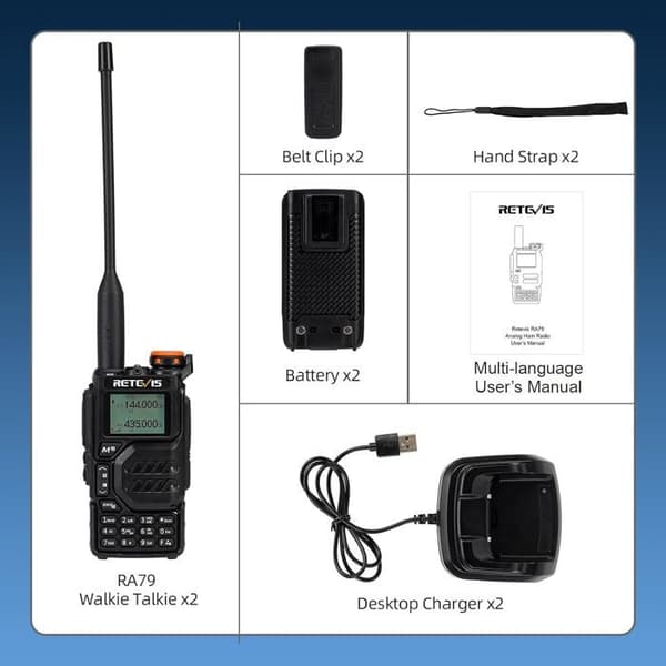 Retevis RA79 Walkie Talkies, Dual Band Ham Radio, 1400mAh, FM/AM, Support VFO/CPS/Chirp, 2 Way Radio för jakt, resor (2st)
