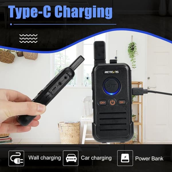Retevis RB645 Walkie Talkie, Mini, laddningsbar bärbar tvåvägsradio, PMR446, VOX, USB C Dual PTT Radio Squelch (4 st)