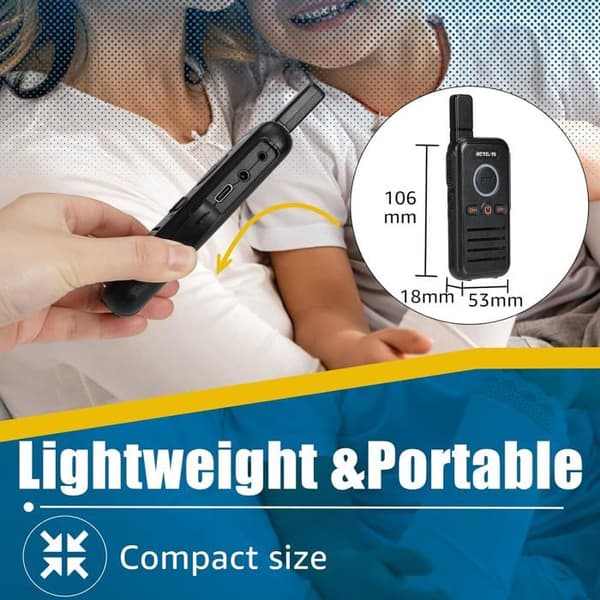 Retevis RB645 Uppladdningsbar Walkie Talkie, PMR446 bärbar tvåvägsradio, Dual PTT-radio, USB C VOX, för camping (2 st)