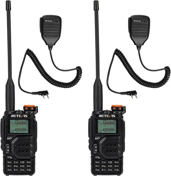 Retevis RA79 Walkie Talkies med mikrofonhögtalare, FM/AM, 1400 mAh, långdistans, tvåvägsradio för jakt (2 stycken)