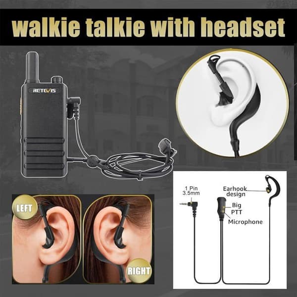 Retevis RT622P Talkie Walkie Uppladdningsbar, 1620mAh, 15mm Ultra Tunn, VOX, Professionell Tvåvägsradio med Hörlurar (6 St)