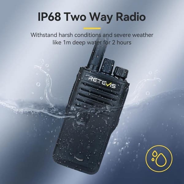 Retevis P62 Walkie Talkie Lång Räckvidd, Vattentålig IP68, Dubbelband 2500mAh, Nödalarm, Professionell för Säkerhet, Industri