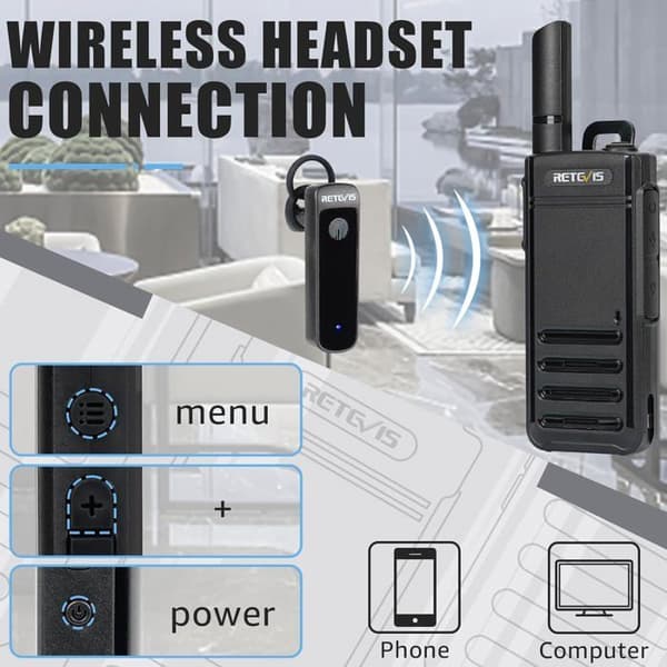 Retevis RB639P Uppladdningsbar Walkie Talkie, Mini tvåvägsradio med hörsnäcka, PMR446, USB, Ultra-Tunn Professional (4st)