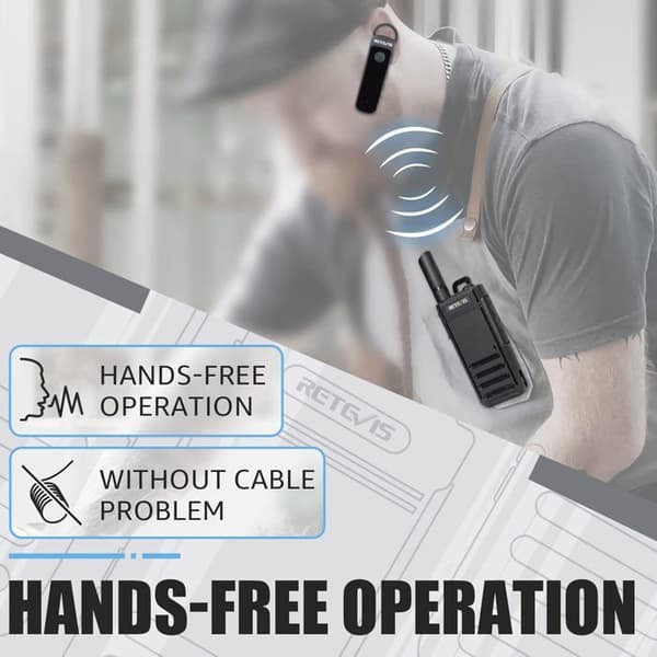 Retevis RB639P Uppladdningsbar Walkie Talkie, Mini tvåvägsradio med hörsnäcka, PMR446, USB, Ultra-Tunn Professional (4st)