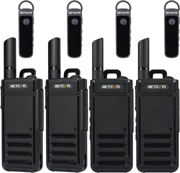 Retevis RB639P Uppladdningsbar Walkie Talkie, Mini tvåvägsradio med hörsnäcka, PMR446, USB, Ultra-Tunn Professional (4st)