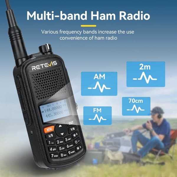Retevis A61 amatörradio, Dual Band Radio, IP67 vattentät walkie talkies, FM/AM-band, 2200 mAh batteri, Sub PTT, USB-C (2 st)