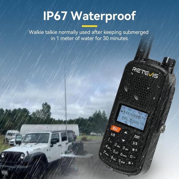 Retevis A61 amatörradio, Dual Band Radio, IP67 vattentät walkie talkies, FM/AM-band, 2200 mAh batteri, Sub PTT, USB-C (2 st)