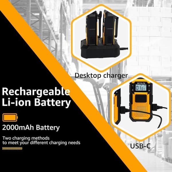 Retevis RB648 Walkie Talkie, IP67, Dammtät, Heavy Duty, 2000mAh USB C, PMR446, Advanced Triple Proof Walkie Talkie (6 st)