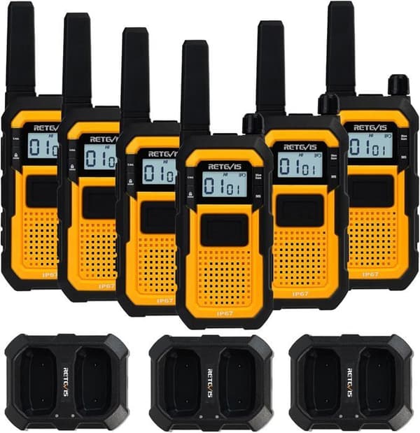 Retevis RB648 Walkie Talkie, IP67, Dammtät, Heavy Duty, 2000mAh USB C, PMR446, Advanced Triple Proof Walkie Talkie (6 st)