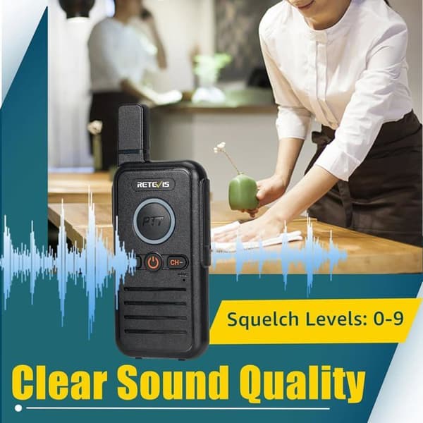 Retevis RB645 Walkie Talkie med hörsnäcka, professionell dubbel PTT, stora knappar, VOX, uppladdningsbar USB-C handsfree, hotell (6 st)