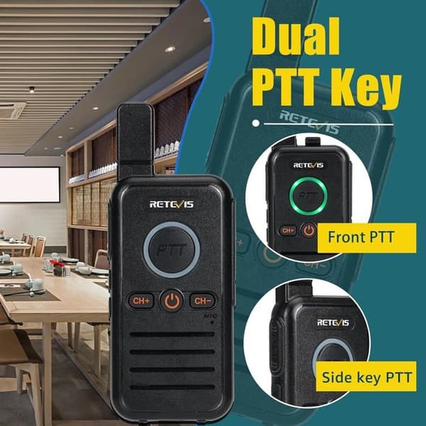 Retevis RB645 Walkie Talkie med hörsnäcka, professionell dubbel PTT, stora knappar, VOX, uppladdningsbar USB-C handsfree, hotell (6 st)