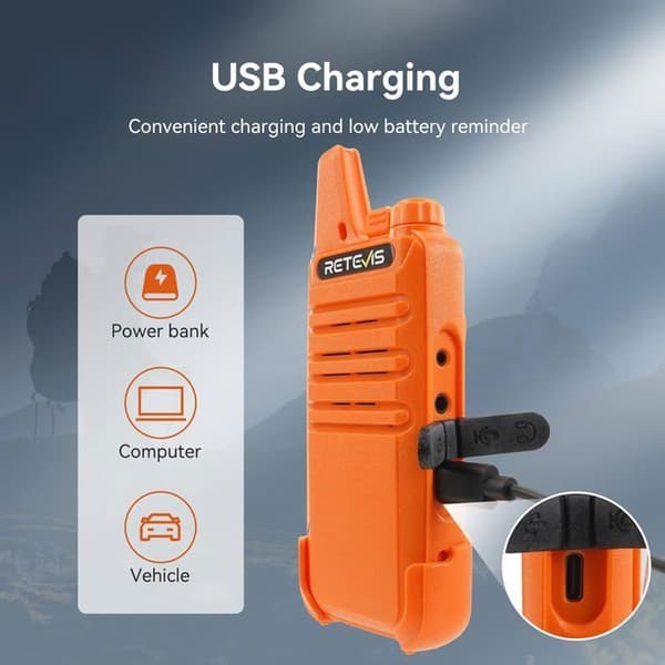 Retevis RT622 Walkie Talkie Uppladdningsbar USB, PMR446, USB-C, 1000mAh, VOX, 16 Kanaler Walkie Talkie Lång Räckvidd för Familj, Camping