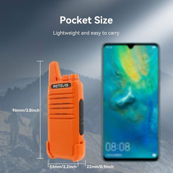 Retevis RT622 Walkie Talkie Uppladdningsbar USB, PMR446, USB-C, 1000mAh, VOX, 16 Kanaler Walkie Talkie Lång Räckvidd för Familj, Camping