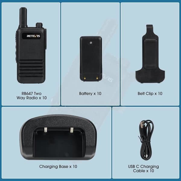 Retevis RB647 Walkie Talkie för vuxna, IP67 vattentät Walkie Talkie, PMR446, Uppladdningsbar, Portabel, 1000 mAh, VOX, Professionell (10 st)
