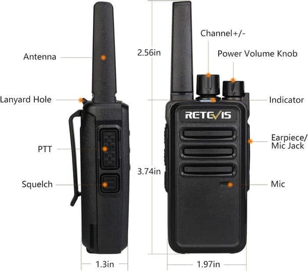 Retevis RT668 Professionell Walkie Talkie med Hörlurar, PMR446 utan Licens, Uppladdningsbar, VOX, Bärbar Talky för Säkerhet (6 St)