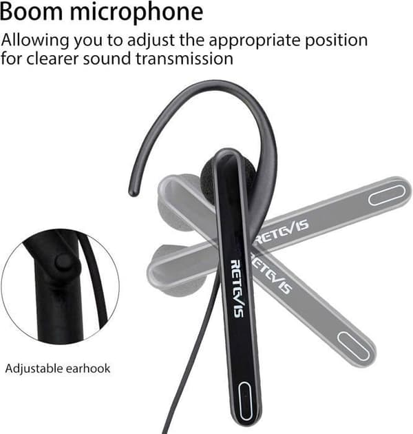Retevis EEK011 Ear Bar Walkie Talkie Headset med MIC 2 Pin Radio PTT Headset, För Kenwood Radio BAOFENG UV5R 888S RT24 RT27