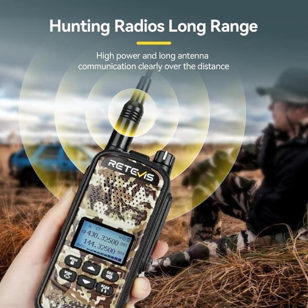 Retevis EZ62 Uppladdningsbara Walkie Talkies, 2200mAh, One-Touch Mute, IP67 vattentät, 7 jaktsamtal, för jakt, utomhus (2 st)
