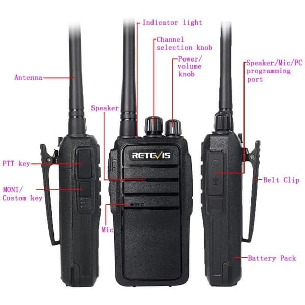 Retevis RT21 Walkie Talkie Professional Uppladdningsbart 1100mAh batteri 16 kanaler CTCSS/DCS tvåvägsradio (svart, 2 par)