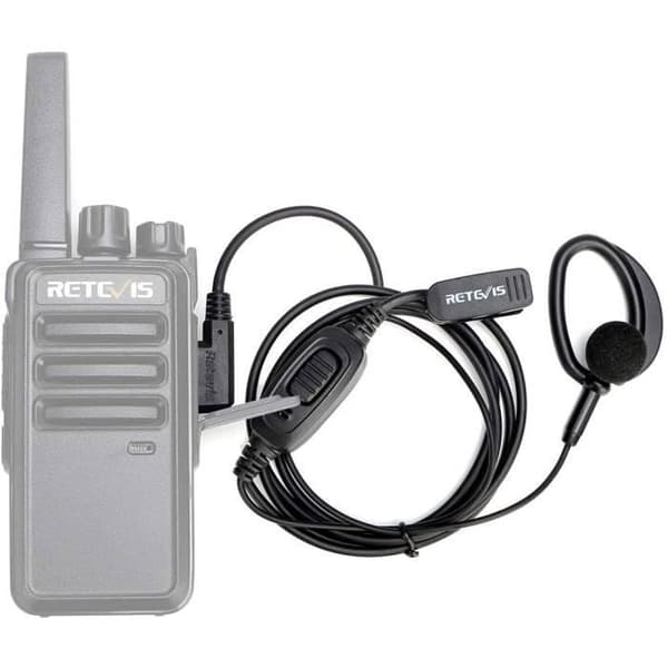 Retevis Walkie Talkie-hörlur med mikrofon, 2-stifts D-formad öronkrok-headset, för RT24 RT27 UV-5R BF-888S Kenwood