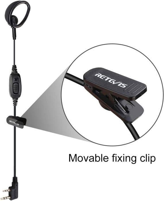 Retevis Walkie Talkie-hörlur med mikrofon, 2-stifts D-formad öronkrok-headset, för RT24 RT27 UV-5R BF-888S Kenwood