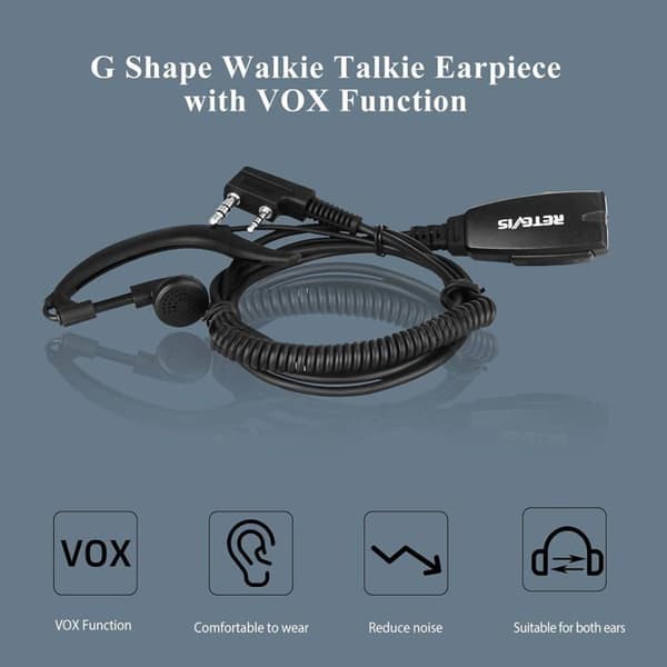 Retevis EEK016 G Forme Talkie Walkie Hörlurar med Mic 2 Pin, Kompatibel med RT622 RT27 RT619 RT24 Baofeng UV-5R, Frittstående Radiolurar