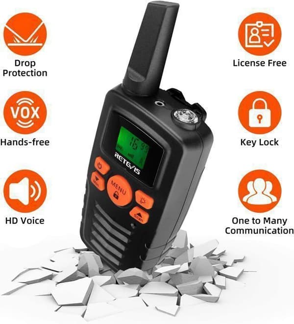 Retevis RA635 Talkie Walkie, PMR446 utan licens, 16 kanaler, ficklampa, VOX, lång räckvidd talkie-walkies för familjeaktiviteter (4 st)