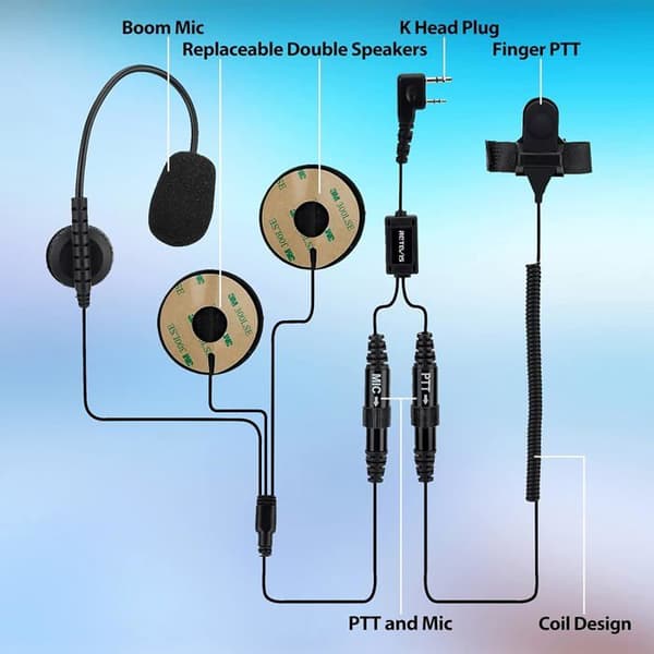 Retevis EHK010 Walkie Talkie Motorcykel Headset med 2 Pin Headset med Mic Radio kompatibel RT24 RT27 Baofeng UV 5R 888S eSynic Kenwood