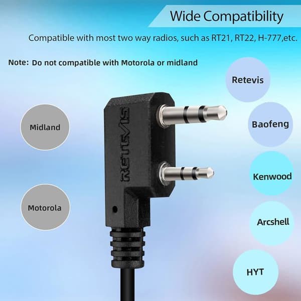 Retevis EHK010 Walkie Talkie Motorcykel Headset med 2 Pin Headset med Mic Radio kompatibel RT24 RT27 Baofeng UV 5R 888S eSynic Kenwood