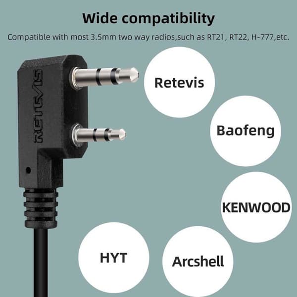 Retevis EEK012 Walkie Talkie D-format headset med PTT-mikrofon, kompatibel Kenwood tvåvägsradio RT24 RT27 BAOFENG