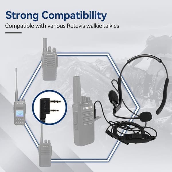 Retevis Walkie Talkie Headset, Behind the Head Headset, med mikrofon för Baofeng UV-5R eSynic RT24 RT27 2 Way Radio Headset